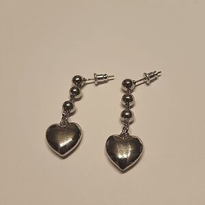 FOREVER 21 Dangle Heart Earrings Silver Tone
